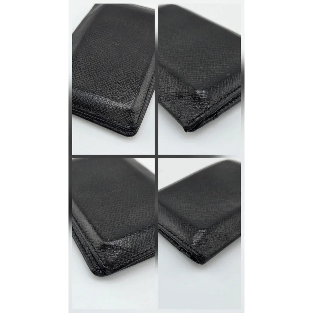 Louis Vuitton Taiga Leather Card Holder Wallet Black Bifold Made in France